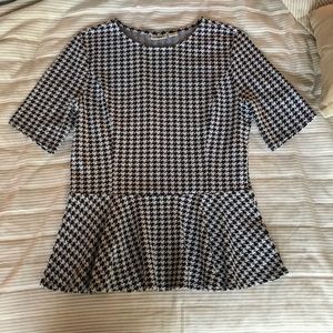 Black and White Houndstooth Pattern Peplum Top